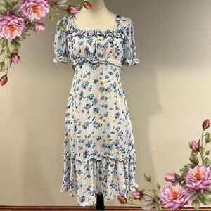 Pink Blue short sleeve Floral knee length Dress‎ size small
